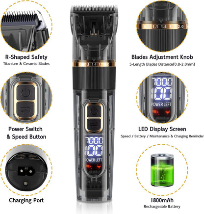 FURBONA Dog Grooming Kit with LED Display, 3-Speed, Low Noise, Rechargeable, Cordless, Waterproof Clippers for Dogs Cats Small & Large Pets with Thick Coats