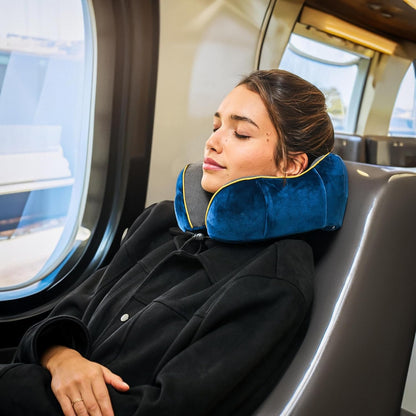 ComfyCozy Luxury Travel Pillow & Silky Plush Eye Mask | Ergonomic Memory Foam Pillow for Neck & Shoulder Support | Holiday Essentials | Airplane Sleep Set for Long Flights