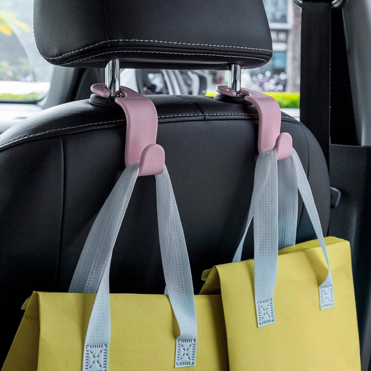 alpmosn Car Hook for Purses and Bags, Car Seat Headrest Hook 4 Pack Hanger Storage Organizer Interior Accessories for Purse Coats Umbrellas Grocery Bags Handbag(Light Pink)