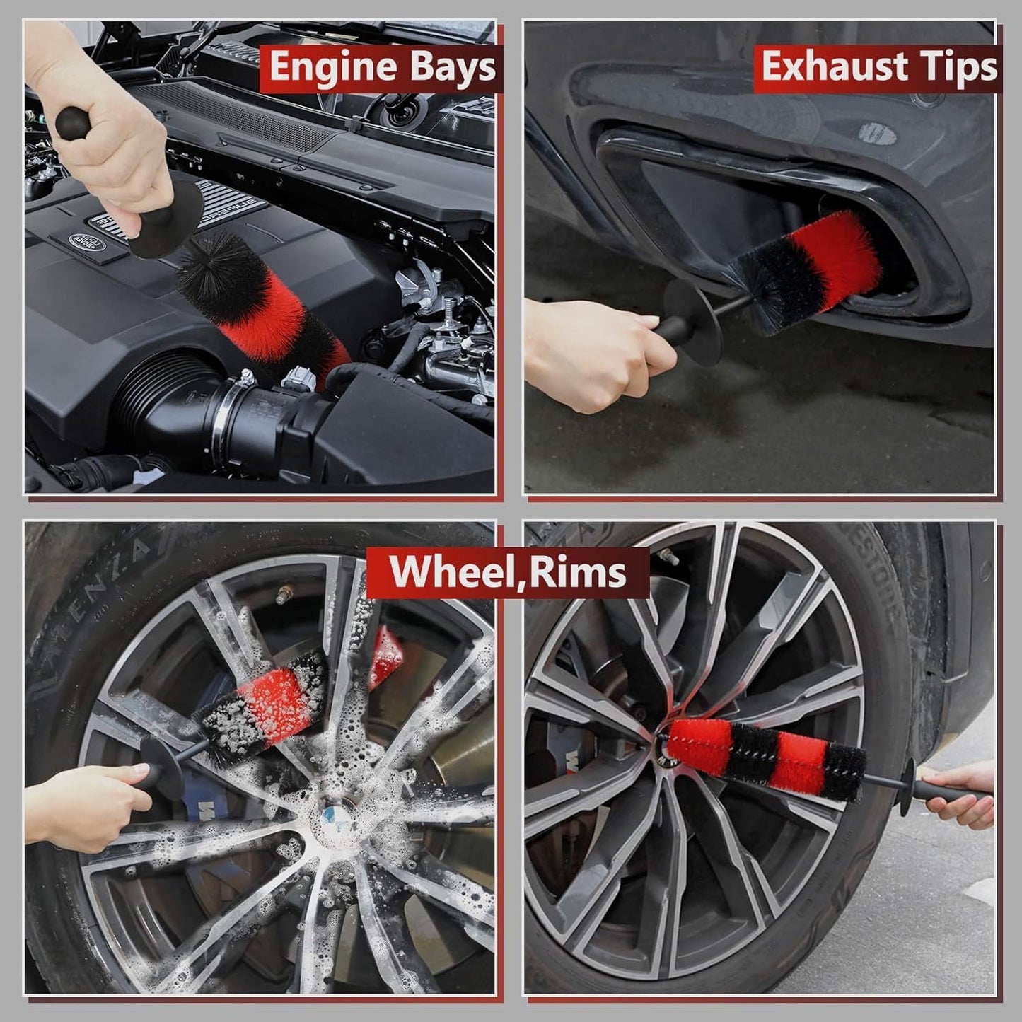 Wheel Rim Brush, Soft Bristle Long Car Tire Detailing Washing Tool for Exhaust Tips Engine, Vehicle Motorcycles Auto Truck SUV RV, No Scratches
