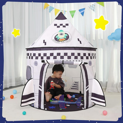 Rockets Kids Play Tent for Indoor Outdoor Astronauts Spaceship Play Tent Kids Large Playhouse Pop Up Tent Rocket Planets Space Kids Play Tent for Boys & Girls Birthday Gift