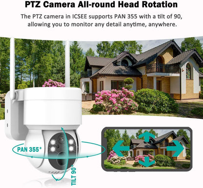 Xmart Salor Security Cameras Wireless Outdoor Ultra HD 2K 4MP Human AI Detection Dual 360Â° View Camera Outside 2.4 GHz WiFi Home Security with Spotlight Color Night Visionï¼ˆInclouded 128G TF Cardï¼‰