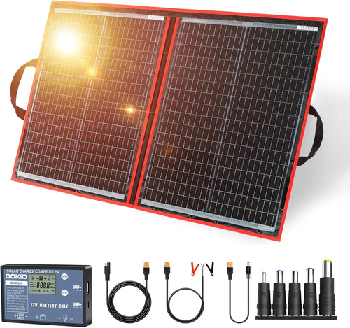 DOKIO 110W 18V High-Efficiency Monocrystalline Foldable Solar Panel Kit with Integrated Charge Controller High Conversion Efficiency for Solar Generator Camping Balcony RVs Off-Grid