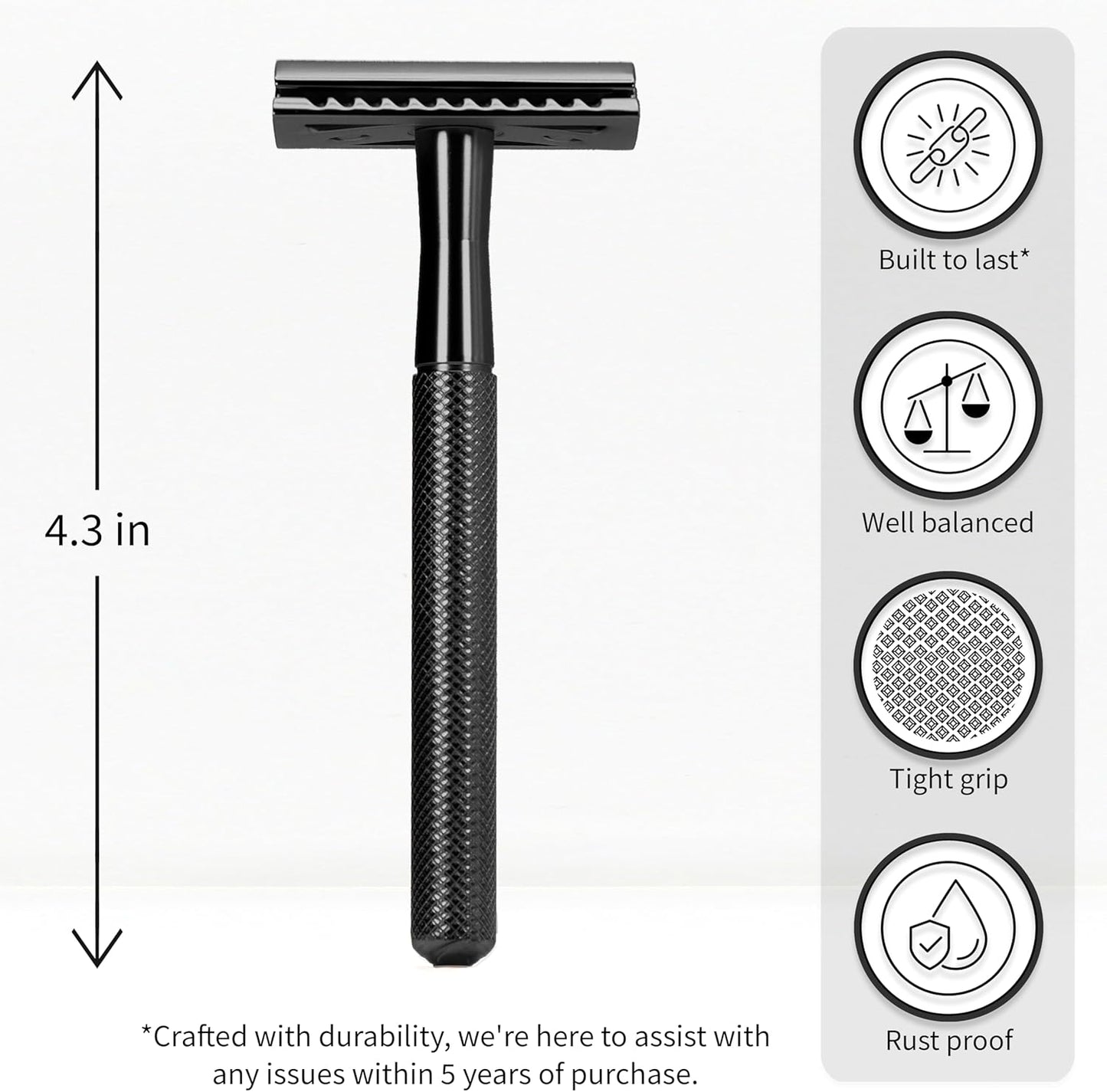 Bambaw Metal Safety Razor for Men | Mat Black Razor | Metal Shaver | Zero Waste Products | Reusable Razor | Waste Free Men’s Razor | Fits All Double Edge Razor Blades | Beard Razor | DE Safety Razor |