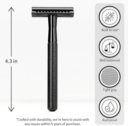 Bambaw Metal Safety Razor for Men | Mat Black Razor | Metal Shaver | Zero Waste Products | Reusable Razor | Waste Free Men’s Razor | Fits All Double Edge Razor Blades | Beard Razor | DE Safety Razor |