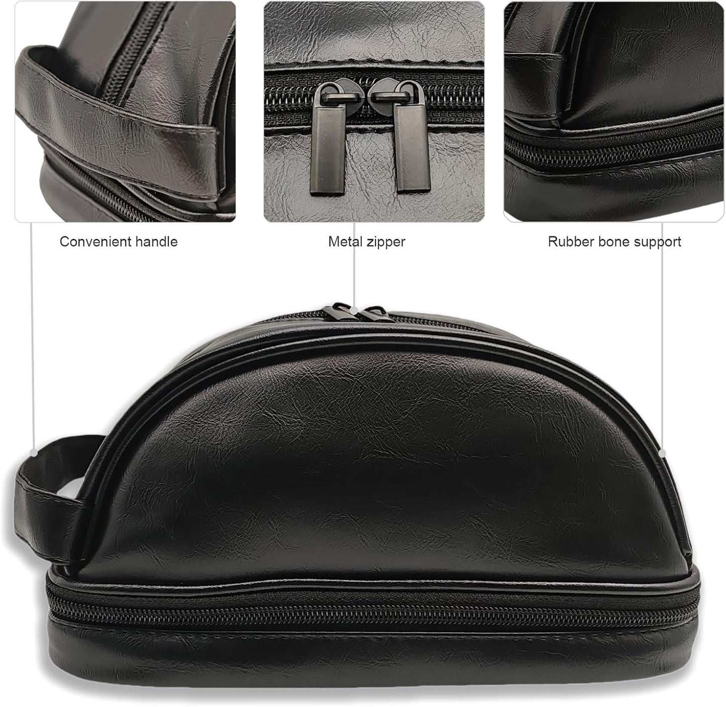 MerjorBliss Men Toiletry Bag,Waterproof Dopp kit hygiene bag for travel,leather shaving kit bag for Toiletries Accessories,Organizer for traveling Makeup Bag, Black, 10 inch, Waterproof Toiletry Bag,