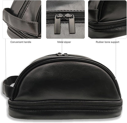 MerjorBliss Men Toiletry Bag,Waterproof Dopp kit hygiene bag for travel,leather shaving kit bag for Toiletries Accessories,Organizer for traveling Makeup Bag, Black, 10 inch, Waterproof Toiletry Bag,
