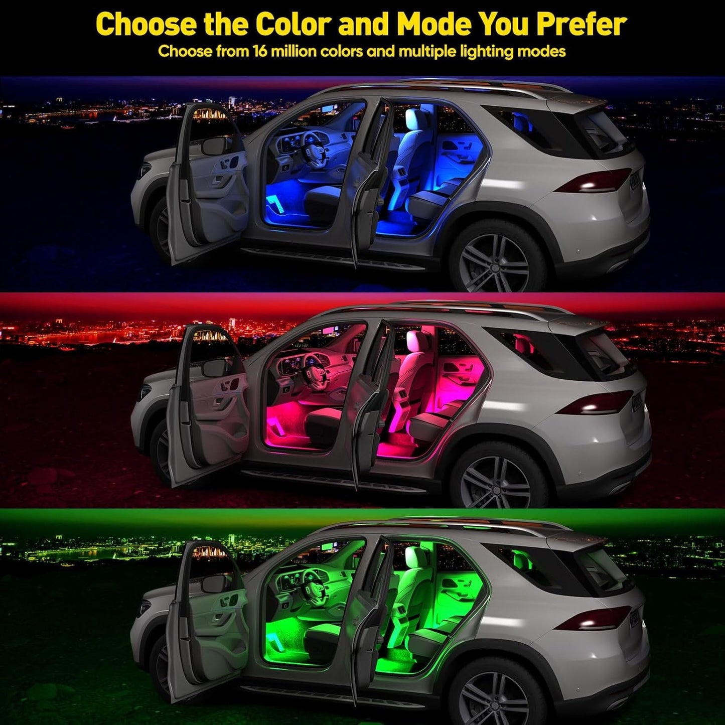 Honalia Interior Car Lights, 4Pcs Car LED Lights with Music Mode and Scene Options, Footwell Lighting for Car with Smart APP Control & USB Charger for Truck DC 5V