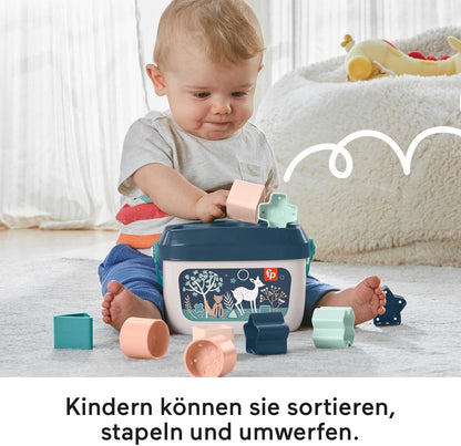 Fisher-Price Stacking Toy Baby’s First Blocks Set of 10 Shapes for Sorting Play Ages 6+ Months, Navy Fawn