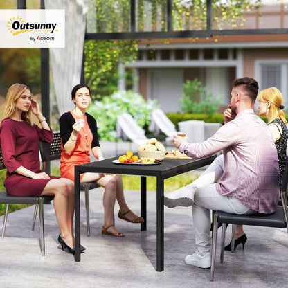 Outsunny 47" Patio Dining Table for 4 Persons, Rectangular Outdoor Table with PE Rattan Wicker Tabletop, Steel Frame for Backyard and Lawn, Black