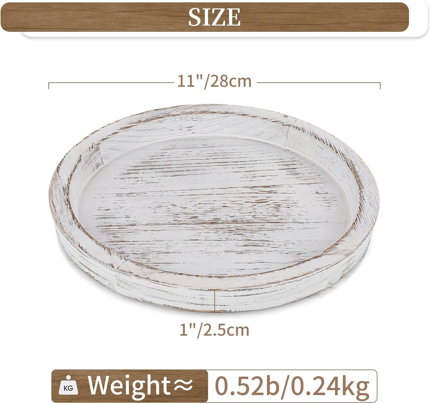 Hanobe Candle Plate Holder Tray: Round Wooden Decorative Candle Plate Small Farmhouse Table Centerpiece Rustic White Wood Tealight Pillar Trays for Christmas Wedding Halloween Home Decor