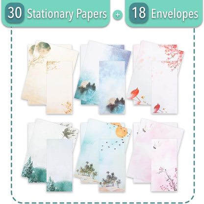 Mr. Pen Stationery Writing Paper with Envelopes for Writing Letter, 30 Letter Writing Paper+18, Cute Stationary Set
