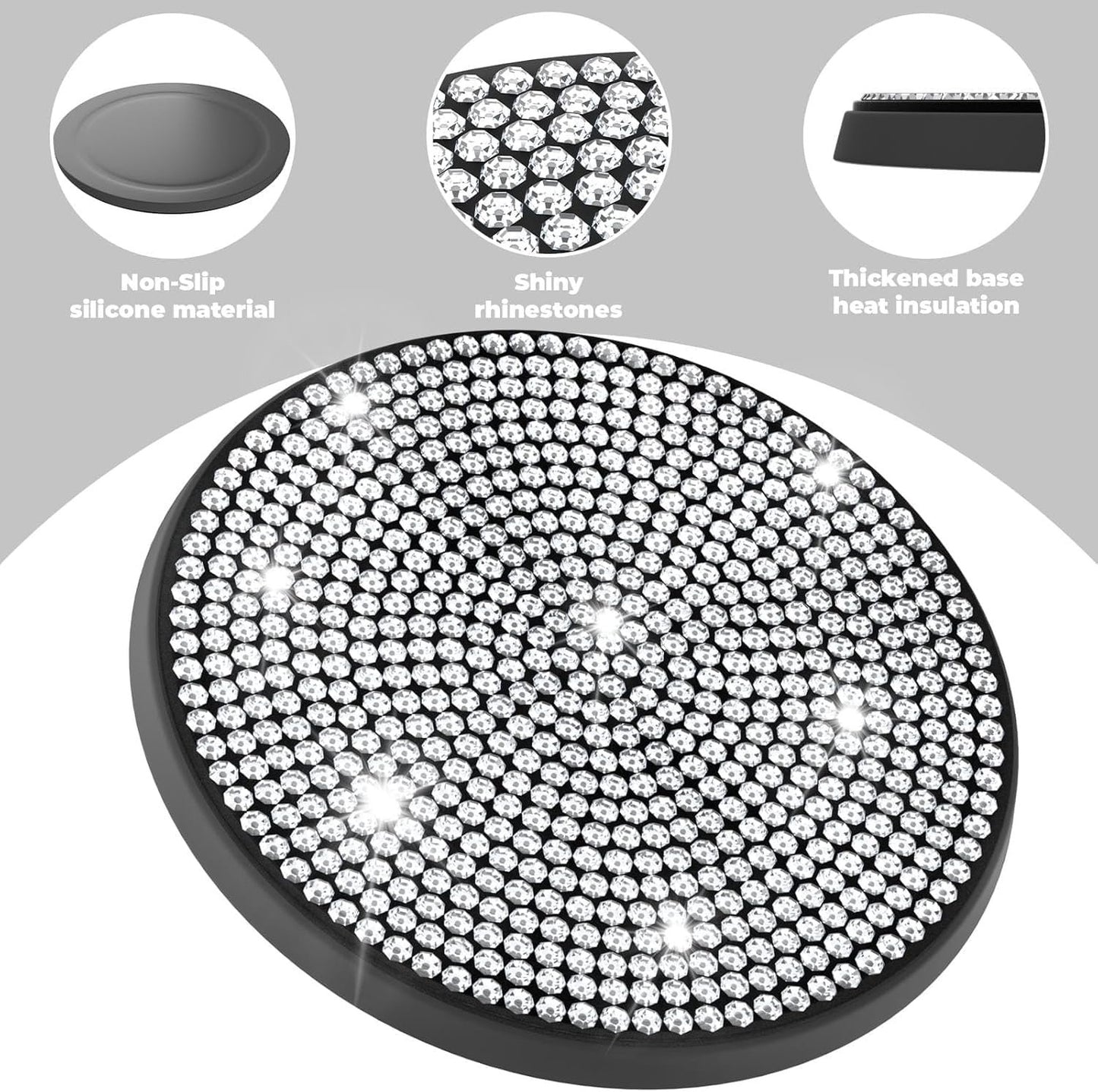 2 Pack Car Cup Holder Coaster,Fashion Anti-Slip Shockproof Universal Vehicle Cup Holders Coasters Insert Bling Crystal Rhinestone Auto Automotive Interior Accessories for Women (Black)
