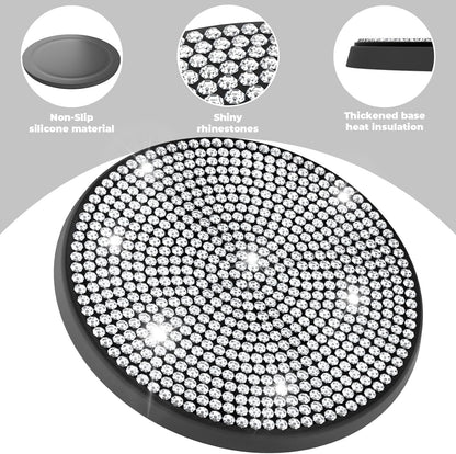 2 Pack Car Cup Holder Coaster,Fashion Anti-Slip Shockproof Universal Vehicle Cup Holders Coasters Insert Bling Crystal Rhinestone Auto Automotive Interior Accessories for Women (Black)