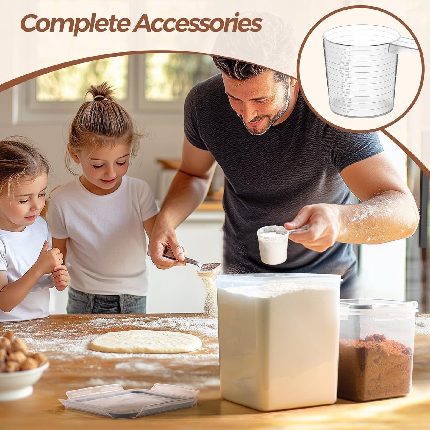 ComSaf Flour Cereal Storage Containers Set of 3 (5.2L/166oz) (2.5L/78oz*2), Large Airtight Food Storage Containers with Lids, Plastic Canisters Sets for Kitchen, Pantry Organizers for Rice and Baking
