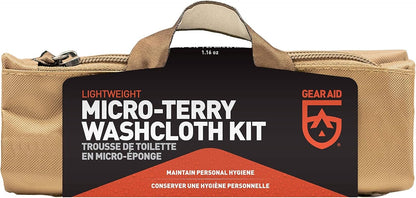 GEAR AID Micro-Terry Washcloth Kit for Travel – Soft, Quick-Drying, Set of 2 Washcloths (10”x10”) in OD Green & Sand Colors, Compact & Lightweight for On-The-Go Use