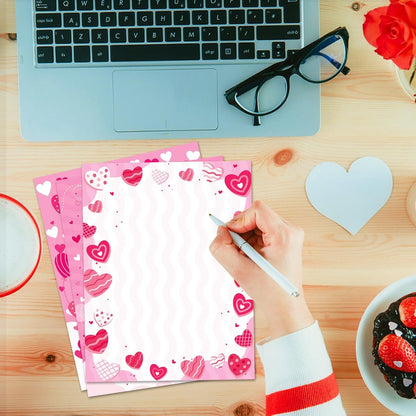 GLKTOPO 60 Sheets Valentine's Day Stationery Paper A4 Border Letterhead - Double Sided Pink Love Festival Writing Letter Paper for Notes Cards Invitation Crafts Printing Supplies - 8.5" x 11"