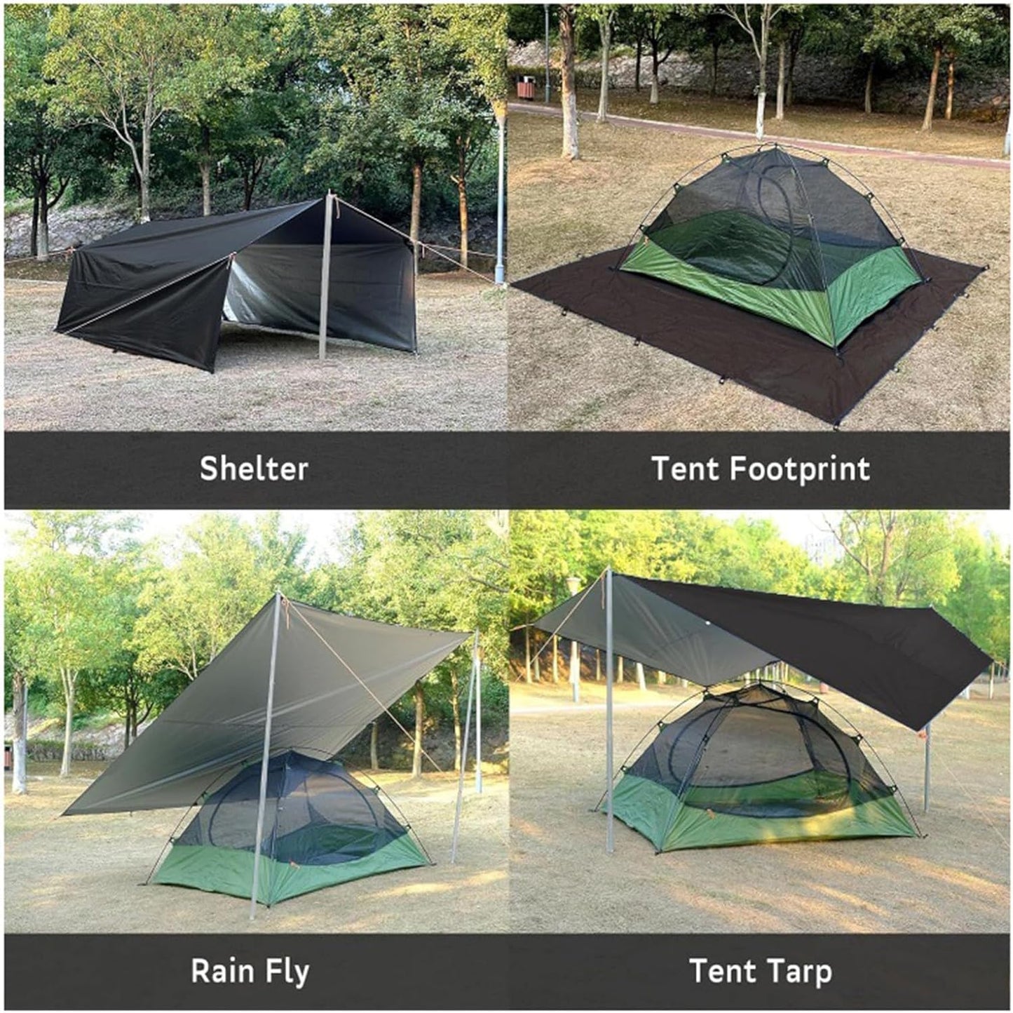 Lightweight Camping Shelter Tarp, Waterproof Outdoor Cover for Tent Ground Sheet, Hiking Travel Survival Gear for Climbing, Picnic, Backpacking Adventures, Black, 1 Set