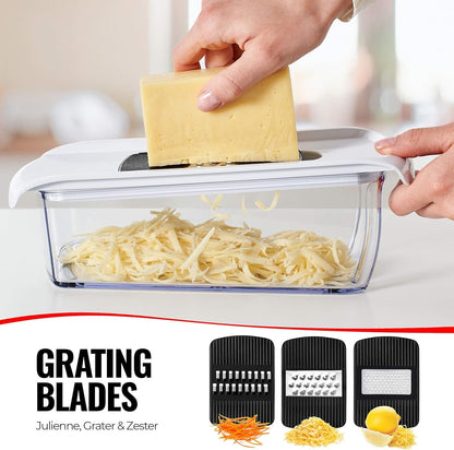 Mandoline Slicer for Kitchen - Mandoline Food Slicer - Veggie Julienne Cutter & Cheese Grater - Potato Veg Slicer - Kitchen Tools & Gadgets (11-in-1 White)