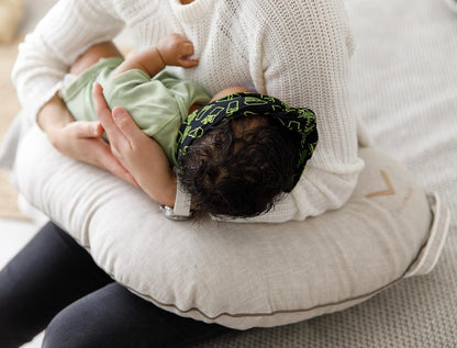 Organic Nursing Pillow with Cover • Premium Quality 100% Cotton Oeko-Tex Standard • Moon Pillow for Breastfeeding and Bottle Feeding • Soft and Breathable • (Ivory waffle)
