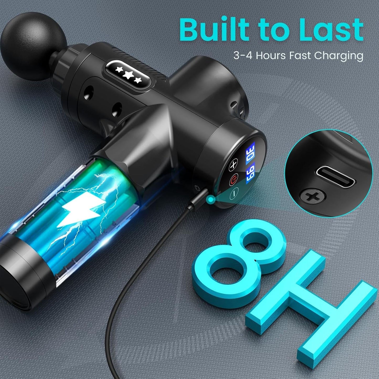 Muscle Massage Gun, 30 Speeds Deep Tissue Muscle Massager Gun, 2500 mAh Rechargeable Battery, 3300RPM Silent Electric Massager, 10 Heads, LCD Touch Screen