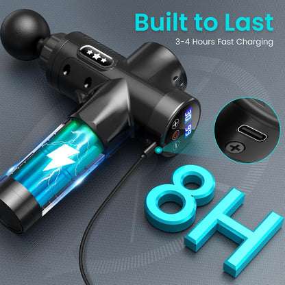 Muscle Massage Gun, 30 Speeds Deep Tissue Muscle Massager Gun, 2500 mAh Rechargeable Battery, 3300RPM Silent Electric Massager, 10 Heads, LCD Touch Screen