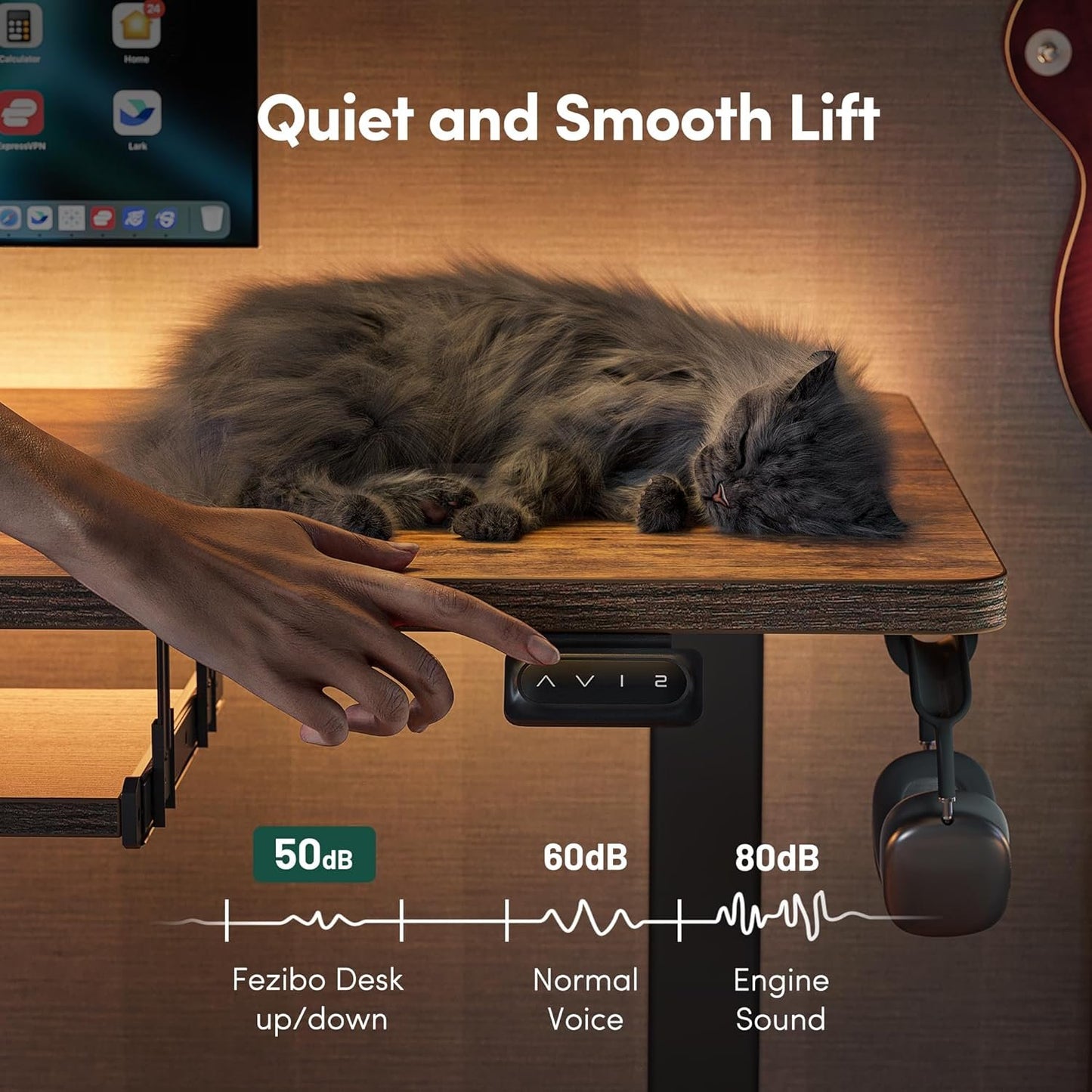 FEZIBO Height Adjustable Electric Standing Desk with Keyboard Tray, 40 x 24 Inches Sit Stand up Desk with Splice Board, Black Frame/Rustic Brown Top