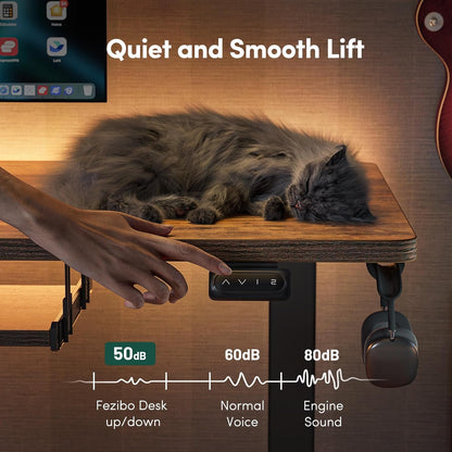 FEZIBO Height Adjustable Electric Standing Desk with Keyboard Tray, 40 x 24 Inches Sit Stand up Desk with Splice Board, Black Frame/Rustic Brown Top