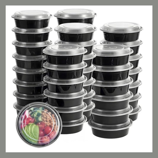 Pokanic Meal Prep Containers Round [10 Set] x [32 oz] with Lids, 1 compartment, Stackable, Reusable, Leakproof, Food Safe, Microwave, Freezer & Dishwasher Safe for Food Prep Storage (10 Set, 32 oz)