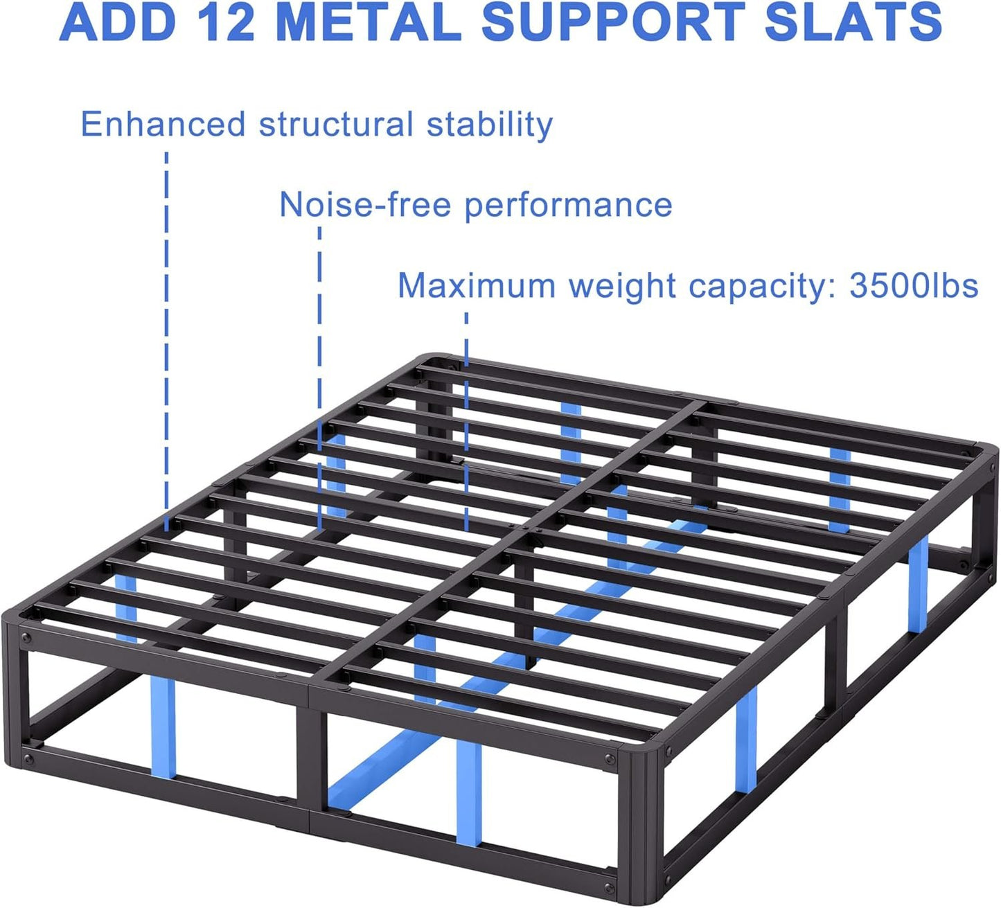 Hanidre 5 Inch High Metal King Size Bed Frame, Heavy Duty King Bed Frame No Box Spring Needed, Easy Assembly, Noise Free, Sturdy, Low Profile