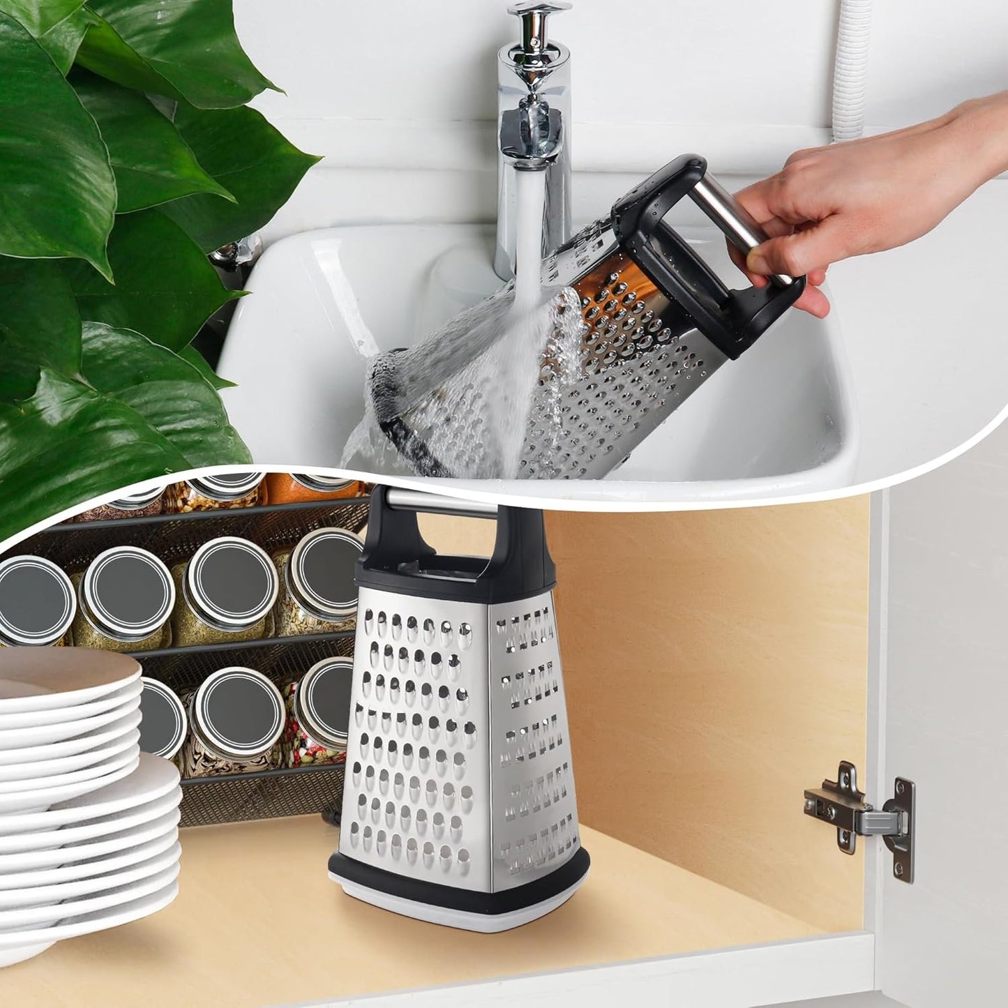 YC Kitchen Cheese Grater, Stainless Steel Grater, Vegetable Grater, 4 Sides Square Grater and Kitchen Grater, Practical Kitchen Gadgets (Extra Large Box)