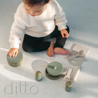 Silicone Play Kitchen Accessories, Kitchen Play Food Set for Kids, Montessori Educational Toys, Play Cooking Set with Pots and Pans, o1brand, dittobaby