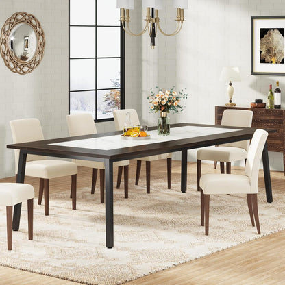 Tribesigns 200cm Dining Table for 8-10 People, Modern Large Kitchen Table Dining Room Table for Living Room, Kitchen, Rectangular Dinner Table with Metal Frame, Dark Brown and White