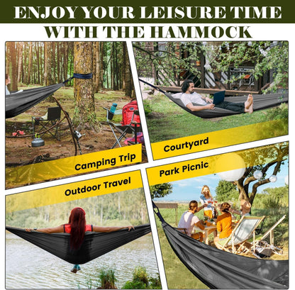 Single Double Camping Hammock with Tree Straps, 660lbs Portable Nylon Hammock for Outdoors, Camping, Backpacking, Beach, Travel,Garden and Courtyard