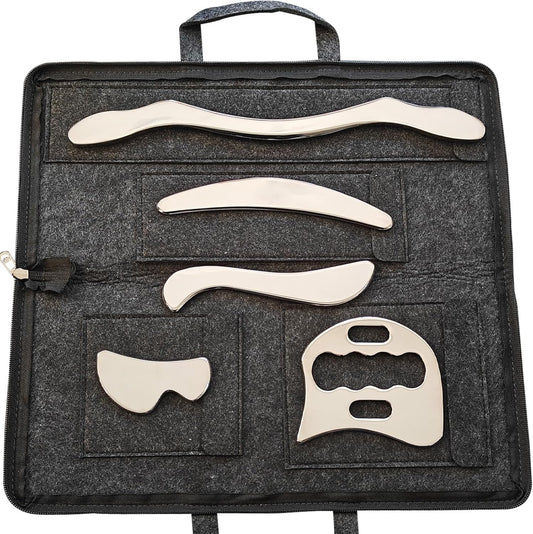 GYX COELE 5 in 1 Stainless Steel Gua Sha set Scraping Massage Tool,IASTM Tools, Great Soft Tissue Physical Therapy Used for Arms, Back, Legs, Neck reduce soreness(GYX COELE set2)