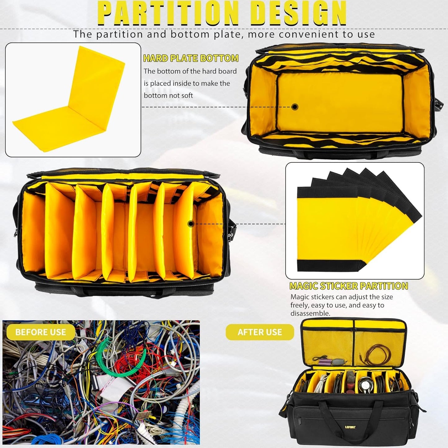 Large DJ Cable File Gig Bag DJ Equipment Organizer Bag with Detachable Dividers and Padded Bottom,Travel Music Bag for Professional DJ Gear,Sound Equipment, Musical Instrument and Accessories