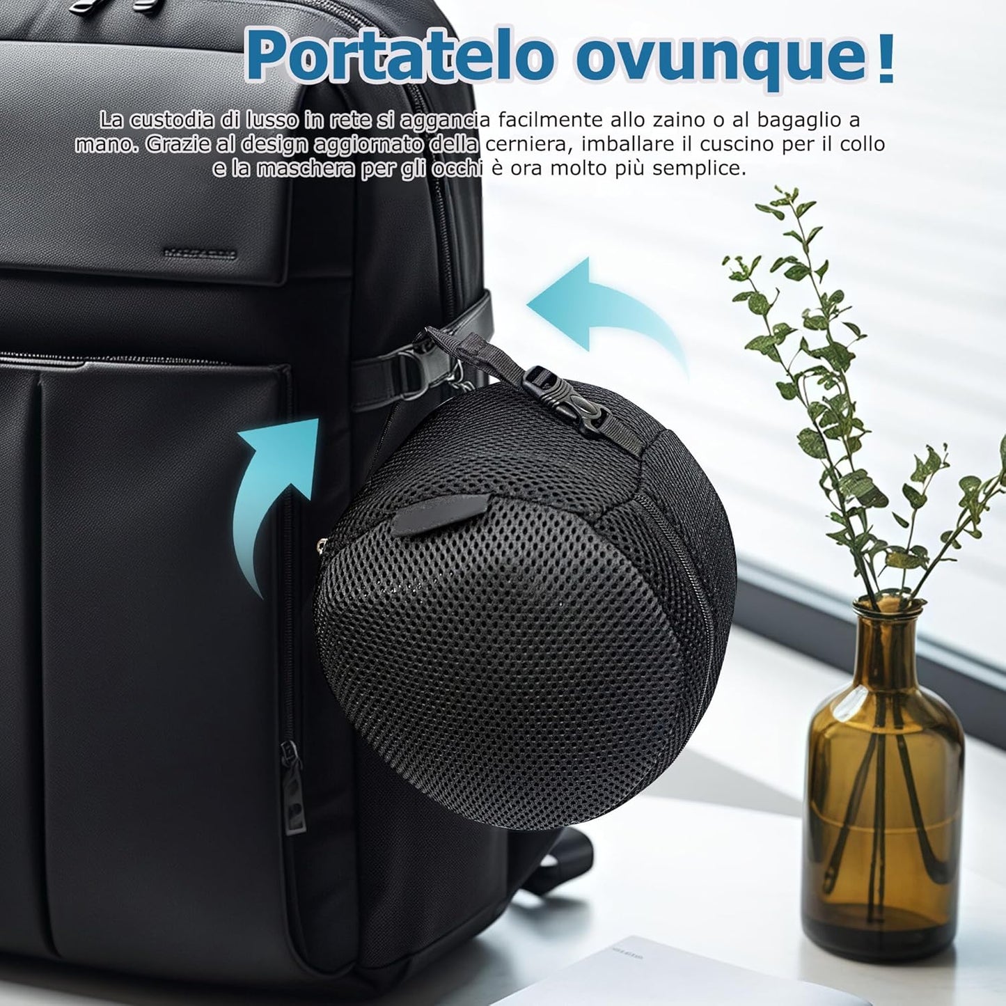 Proglobe Neck Travel Pillow - Neck Pillow, 100% Memory Foam, Sleep Pillow, Ideal for Travel by Plane, Car, Train, with 3D Mask, and Premium Mesh Bag, Grey