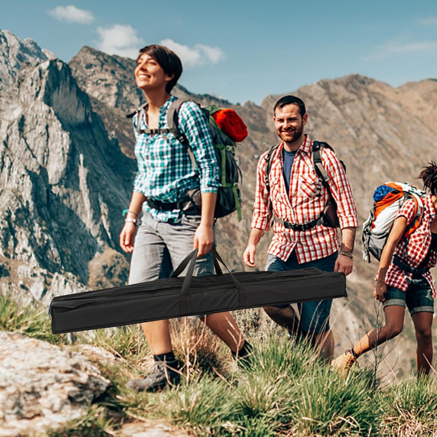 ITHWIU Portable Multi-Functional Camping Liftable Table 47‘’ X 27.5‘’with Aluminum Table Top, Hard-Topped Folding Table with Bag, Suitable for Camping, Picnic, Beach, Dining, Silver