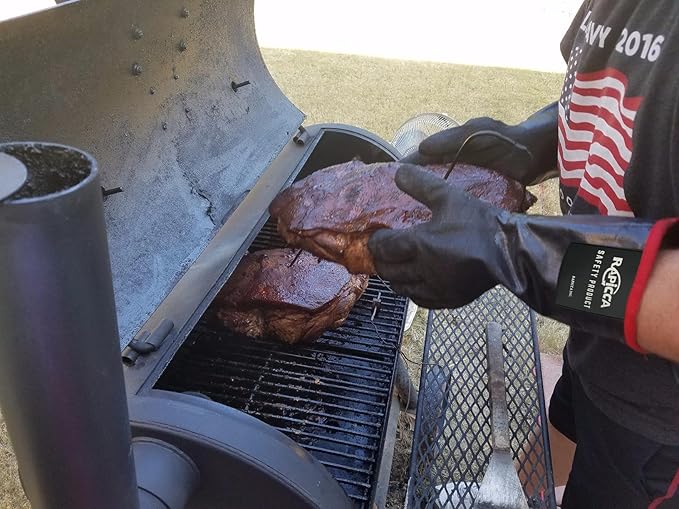 RAPICCA 932°F Heat Resistant BBQ Grill Gloves: Oil Resistant Waterproof for Smoking Grilling Cooking Barbecue Deep Frying Turkey Rotisserie Handling Hot Greacy Meat Stocking Stuffers - Long Sleeve