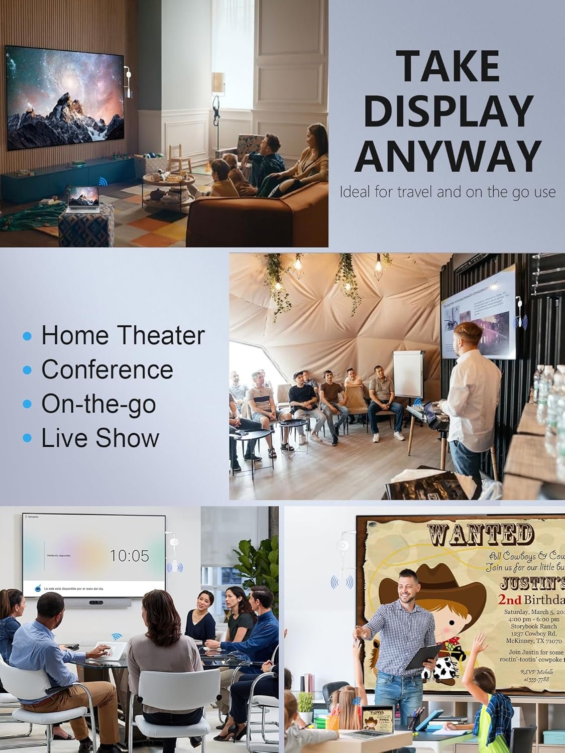 4K Wireless HDMI Display Dongle, TIMBOOTECH Miracast Adapter Streaming YouTube Video/Audio Receiver for iPhone/iPad/iOS/Android/Mac/Laptop/PC to TV/Projector/Monitor - Miracast, DLNA, Airplay