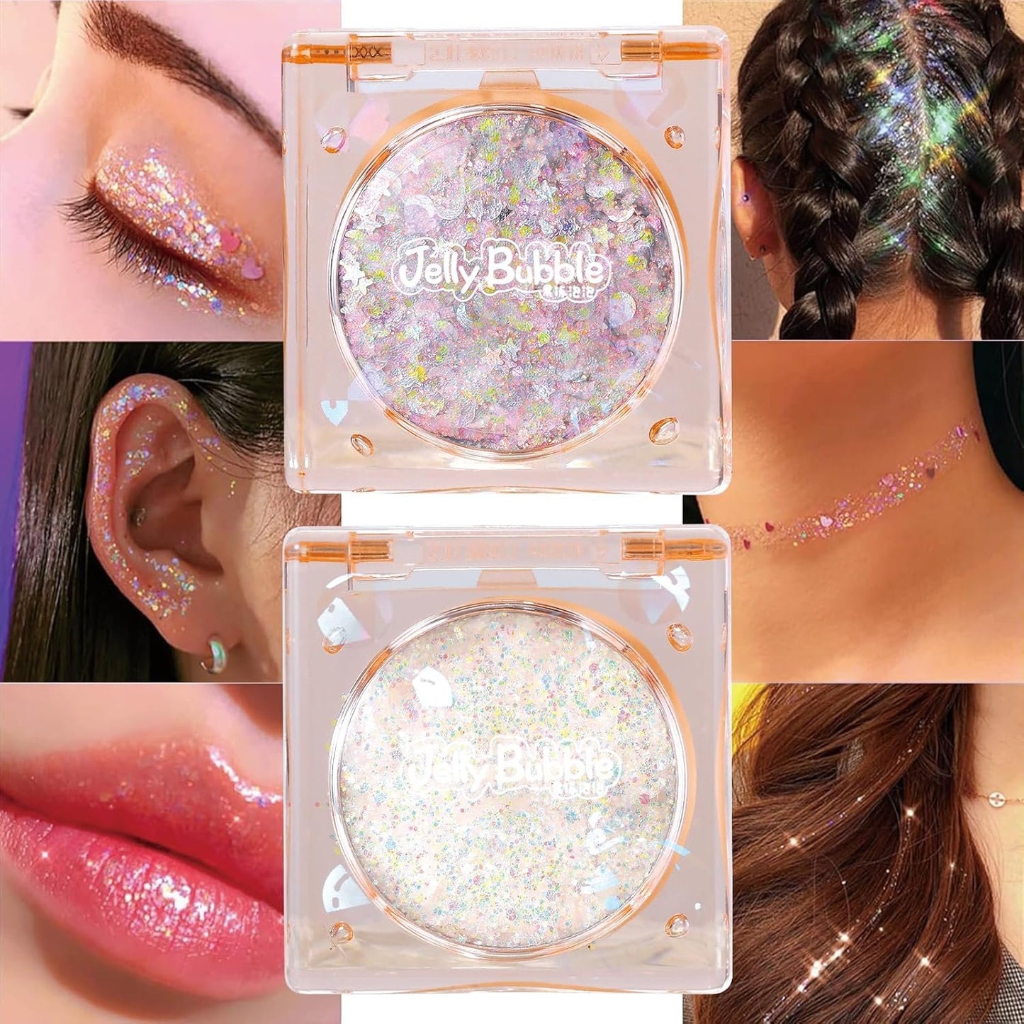 Face Glitter, Body Glitter, Glitter Makeup Face Paint for Eye Lip Hair, Festival Rave Accessories, Safe for Face, Easy Application & Removal, Silver Glitter