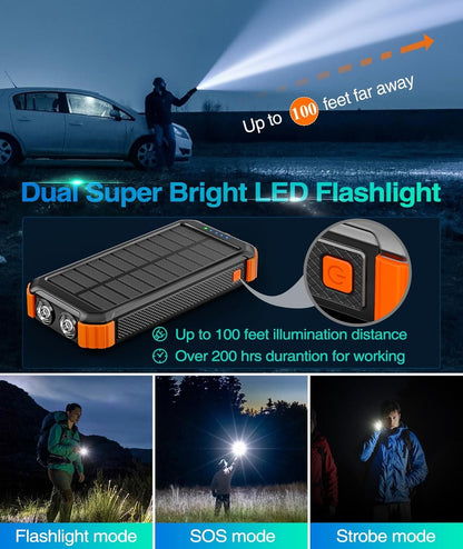 LATIMERIA Solar Charger Power Bank, 45800mAh Portable Phone Charger with USB C in/Output, 5V3.1A QC 3.0 Fast Charging for Cellphone, External Battery Pack Compatible with iPhone Samsung Google etc