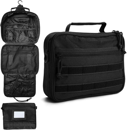 SMONT Mens Toiletry Travel Bag With Double Side full Open Design Travel Toiletry Organizer Dopp Kit Shaving Hygiene Bag Bathroom Hanging Toiletry Bag for Short Trips Tactical Toiletry Bag, Black