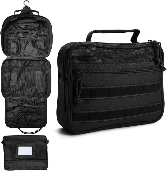SMONT Mens Toiletry Travel Bag With Double Side full Open Design Travel Toiletry Organizer Dopp Kit Shaving Hygiene Bag Bathroom Hanging Toiletry Bag for Short Trips Tactical Toiletry Bag, Black