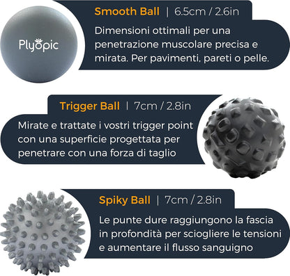 Plyopic Massage Balls (Set of Massage Balls) | Muscle Massage Balls for Self-Massage, Myofascial Release, Trigger Point, Crossfit and Plantar Fasciitis