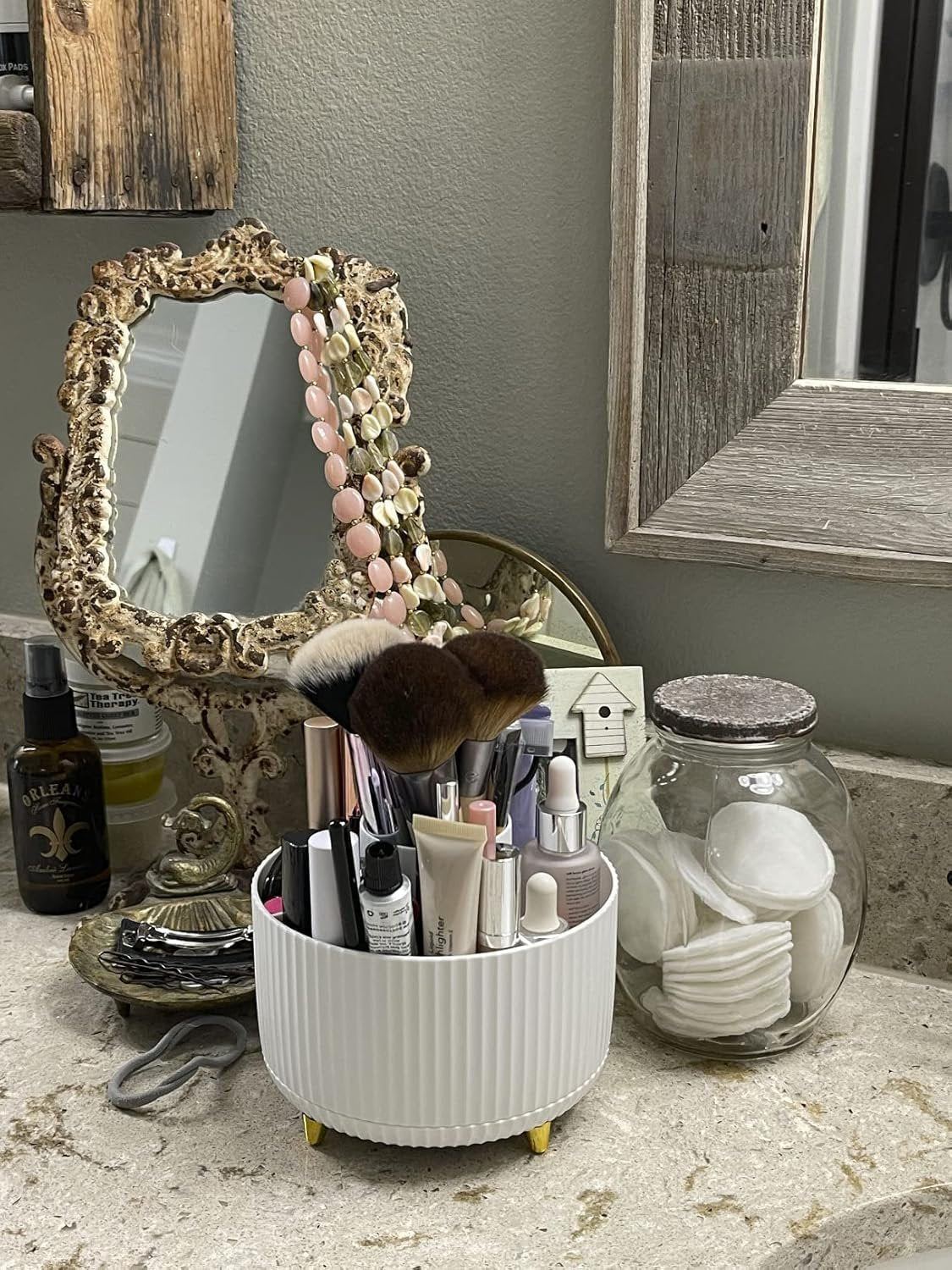 funest Makeup Brush Holder Organizer,360° Rotating Pencil Pen Holder Cup,Desk Accessories,5 Slot Make up Brushes Cup,for Storage Stand for Cosmetics Painting Pen Eyeliner or on The Vanity