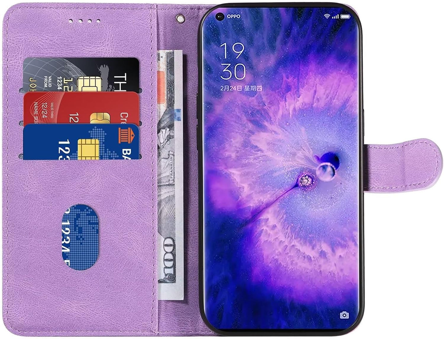 Ttianfa Compatibile for Case Oppo Find X5 Lite, 2 in 1 Leather Wallet Magnetic Flip Cover with Credit Card Holder, Shockproof Folio Kickstand Phone Case-Purple
