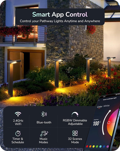 EDISHINE Smart Landscape Path Lights, RGBW 350LM LED Pathway Lights, APP Control, Compatible with Alexa & Google, Music Sync, Waterproof Aluminum Outdoor Landscape Lighting for Yard, 48FT
