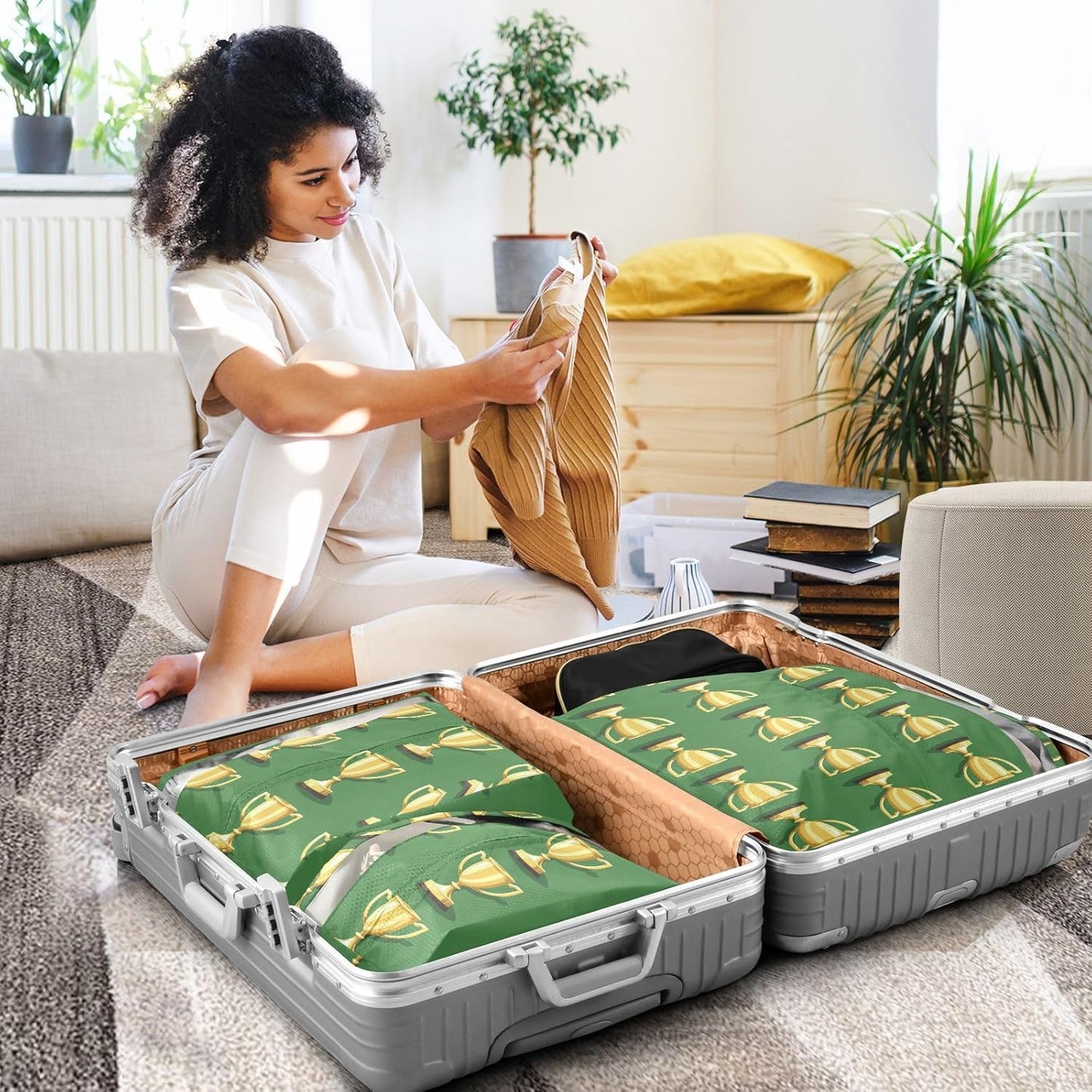 Golden 3 Piecing Packing Travel Bag Foldable Bags For Carry On Plastic Travel Bags Office Organization And Storage