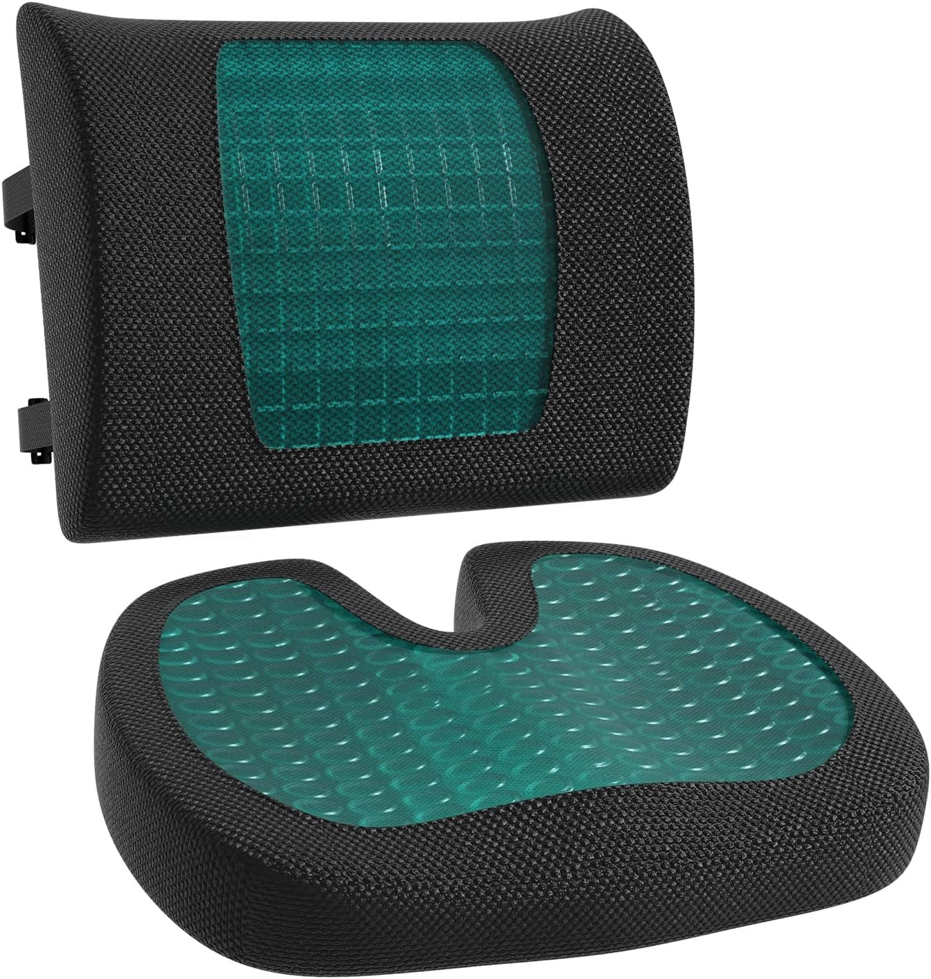 Amazon Basics Seat Cushion & Lumbar Support, Cool Gel Memory Foam, Black, 2-Pack